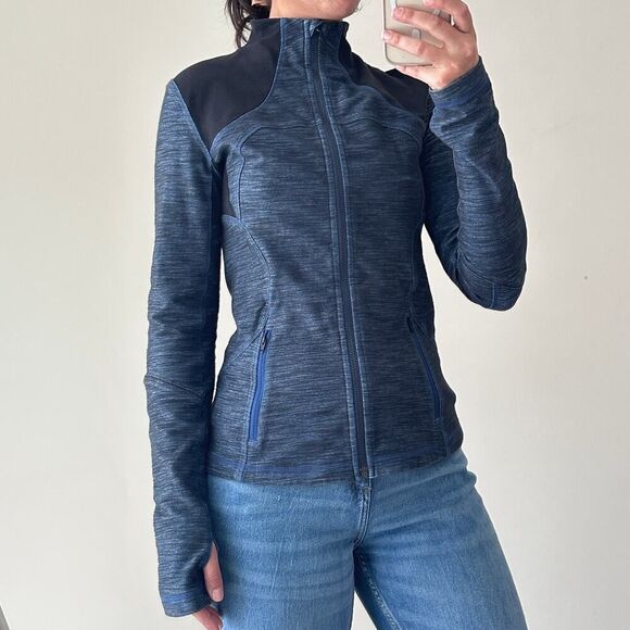 Lululemon Forme Jacket Womens 8 Slub Denim Full Zip Thumbholes Running Active - Picture 1 of 13